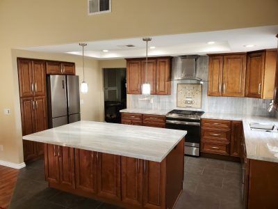 Hunter Pass, Kitchen Remodel, All Access Construction, Marble countertops & backslplash, mosaic over stove, finished picture