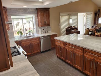Hunter Pass, Kitchen Remodel, All Access Construction, Marble countertops, mosaic over stove, finished picture