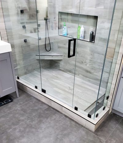 Bridal Run, Modern Luxury, Master Bathroom remodel, All Access Construction Inc, trough sink, shower jets, shower rainhead, shower window, tiled shower ceiling, after picture