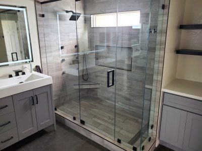 Bridal Run, Modern Luxury, Master Bathroom remodel, All Access Construction Inc, trough sink, shower jets, shower rainhead, shower window, tiled shower ceiling, after picture